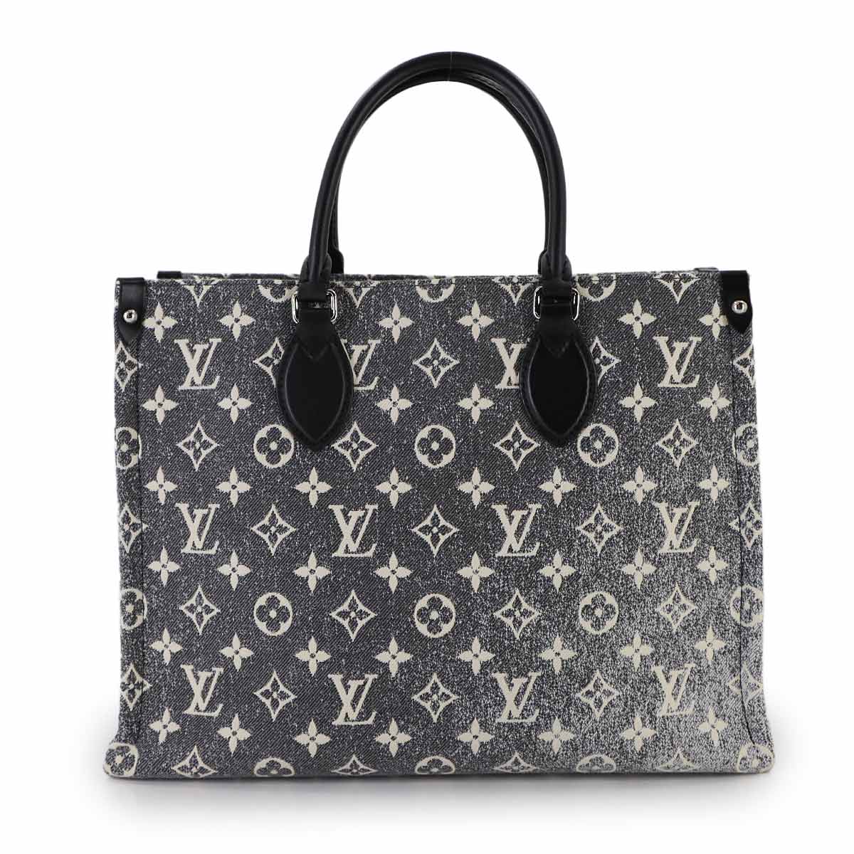 LOUIS VUITTON モノグラム ジャガード デニム オンザゴー MM 2way トート ショルダー バッグ グレー ホワイト ブラック M46448 RFID Onthego MM ルイ ヴィトン 90309917