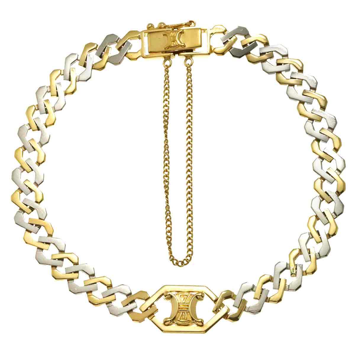 CELINE トリオンフ ブレスレット 16.5cm K18 YG イエローゴールド 750 Pt プラチナ マカダム Bracelet セリーヌ 90309479
