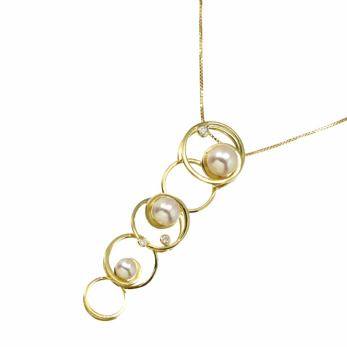 TASAKI エニーマ アコヤ真珠 7.0-4.6mm ダイヤ 0.05ct ネックレス 70cm K18 YG 750 パール 田崎真珠 Akoya Pearl Necklace タサキ 90310380