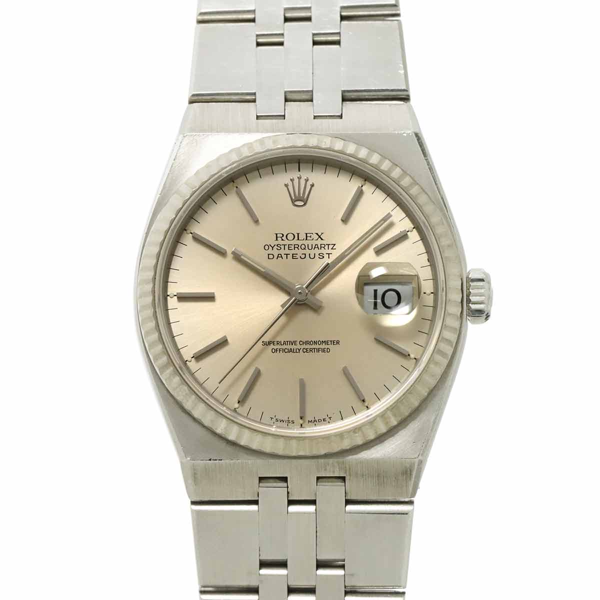 ROLEX オイスタークォーツ デイトジャスト 17014 N番 メンズ 腕時計 シルバー K18WG ウォッチ Oyster quartz ロレックス 90311618