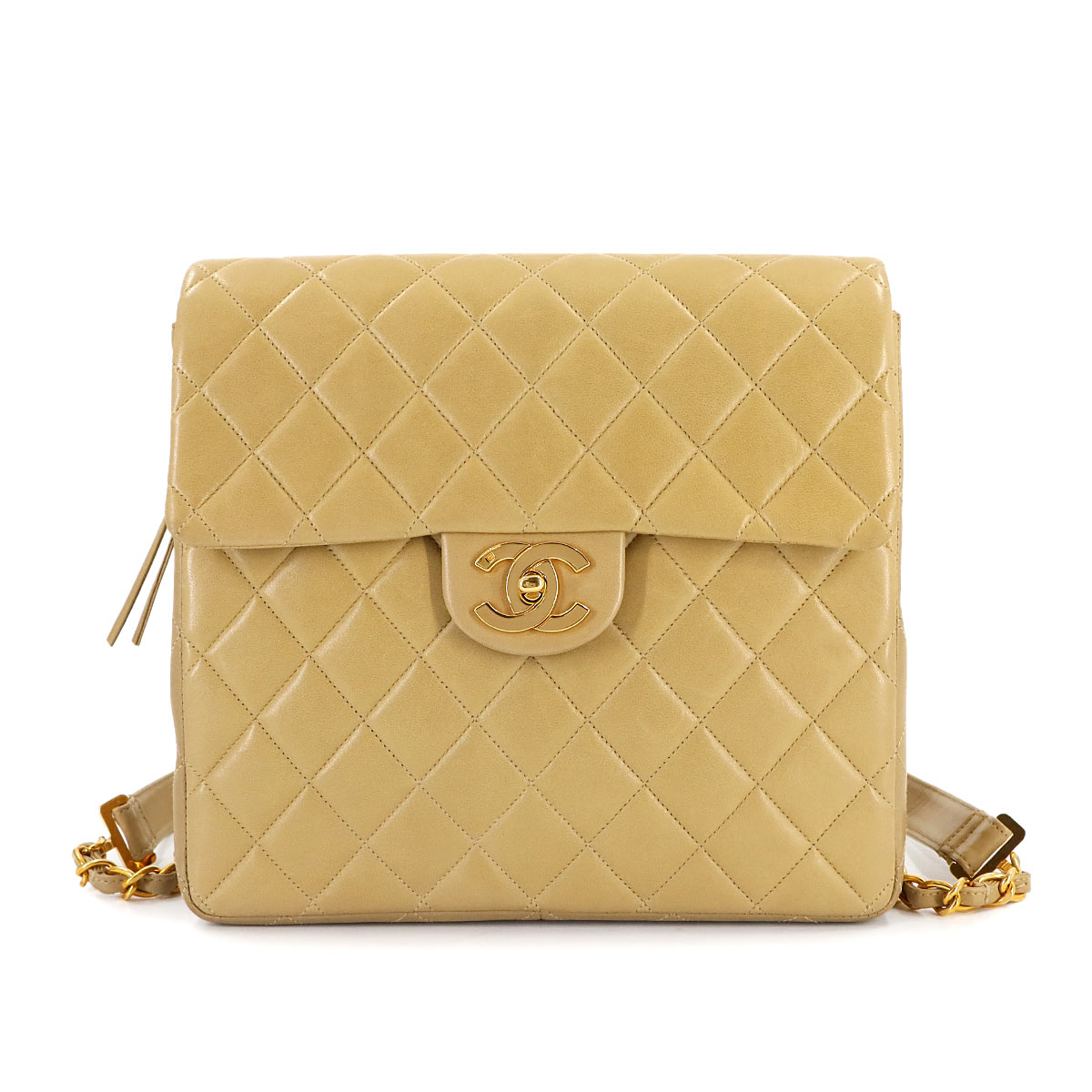 CHANEL マトラッセ チェーン バックパック リュックサック ラムスキン ベージュ ヴィンテージ ゴールド 金具 Matelasse Chain Backpack シャネル 90307814