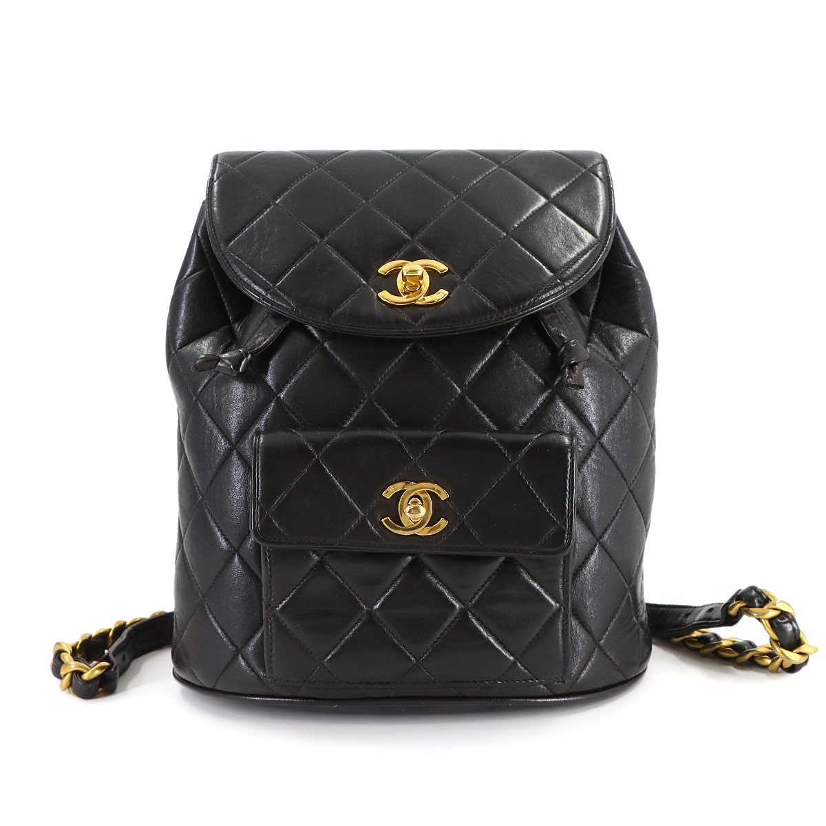 CHANEL マトラッセ チェーン バックパック リュックサック ラムスキン ブラック ヴィンテージ ゴールド 金具 duma Matelasse Chain Backpack シャネル 90308408