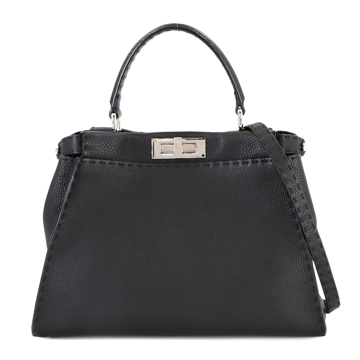 FENDI ピーカブー レギュラー 2way ハンド ショルダー バッグ レザー ブラック 8BN226 シルバー 金具 Peekaboo フェンディ 90309302