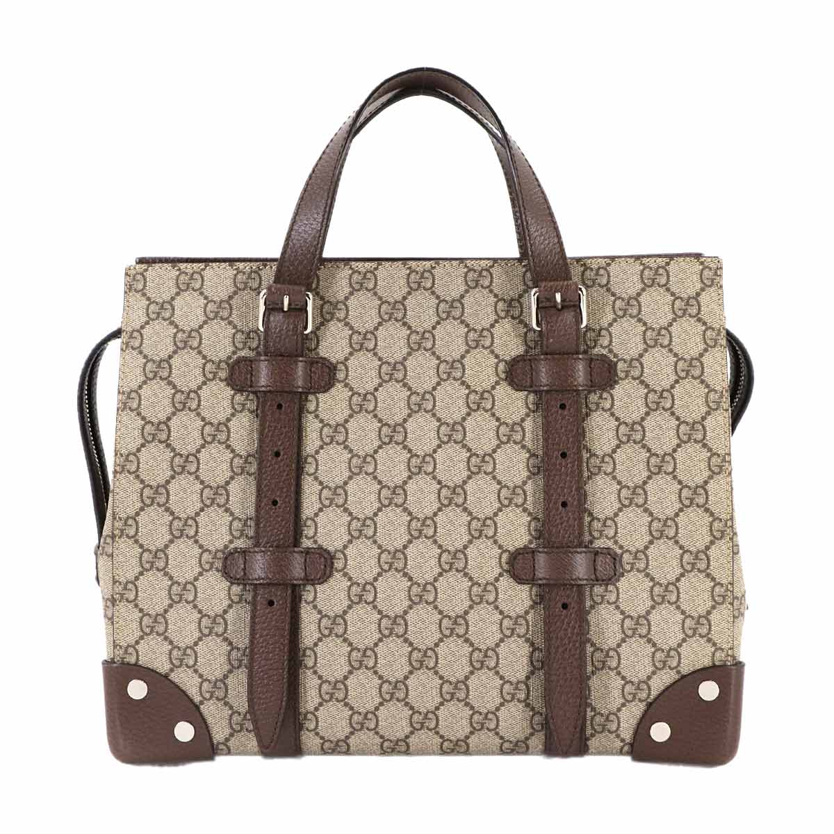 GUCCI GGスプリーム トート バッグ レザー ベージュ ブラウン 643814 シルバー 金具 Tote Bag グッチ 90311106