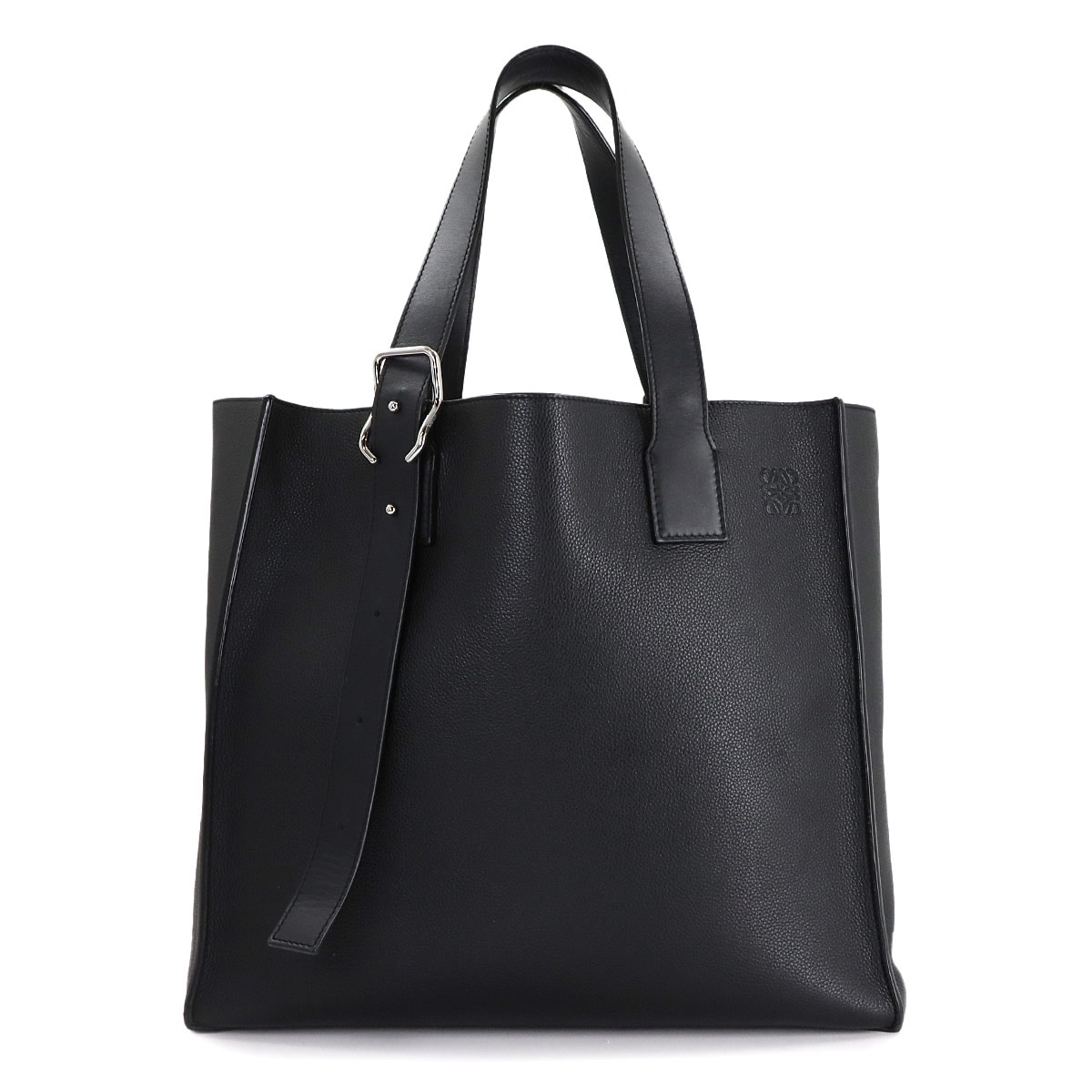 LOEWE バックル トート バッグ レザー ブラック シルバー 金具 Buckle Horizontal Tote ロエベ 90312420