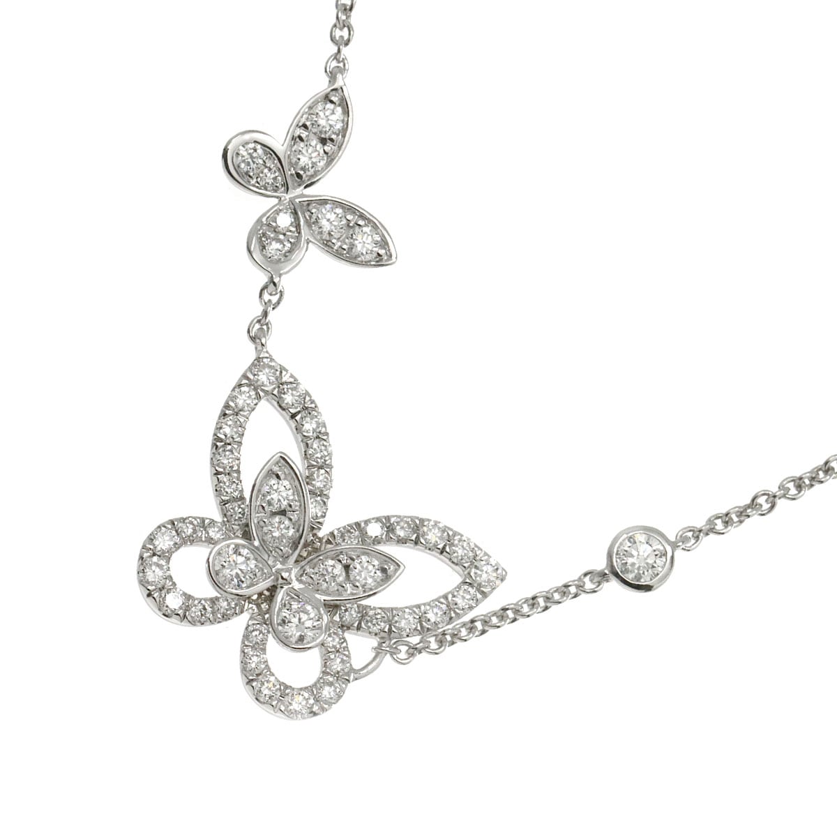GRAFF ダブル バタフライ シルエット ダイヤ ネックレス 46cm K18 WG ホワイトゴールド 750 Diamond Necklace【証明書付き】グラフ 90310817