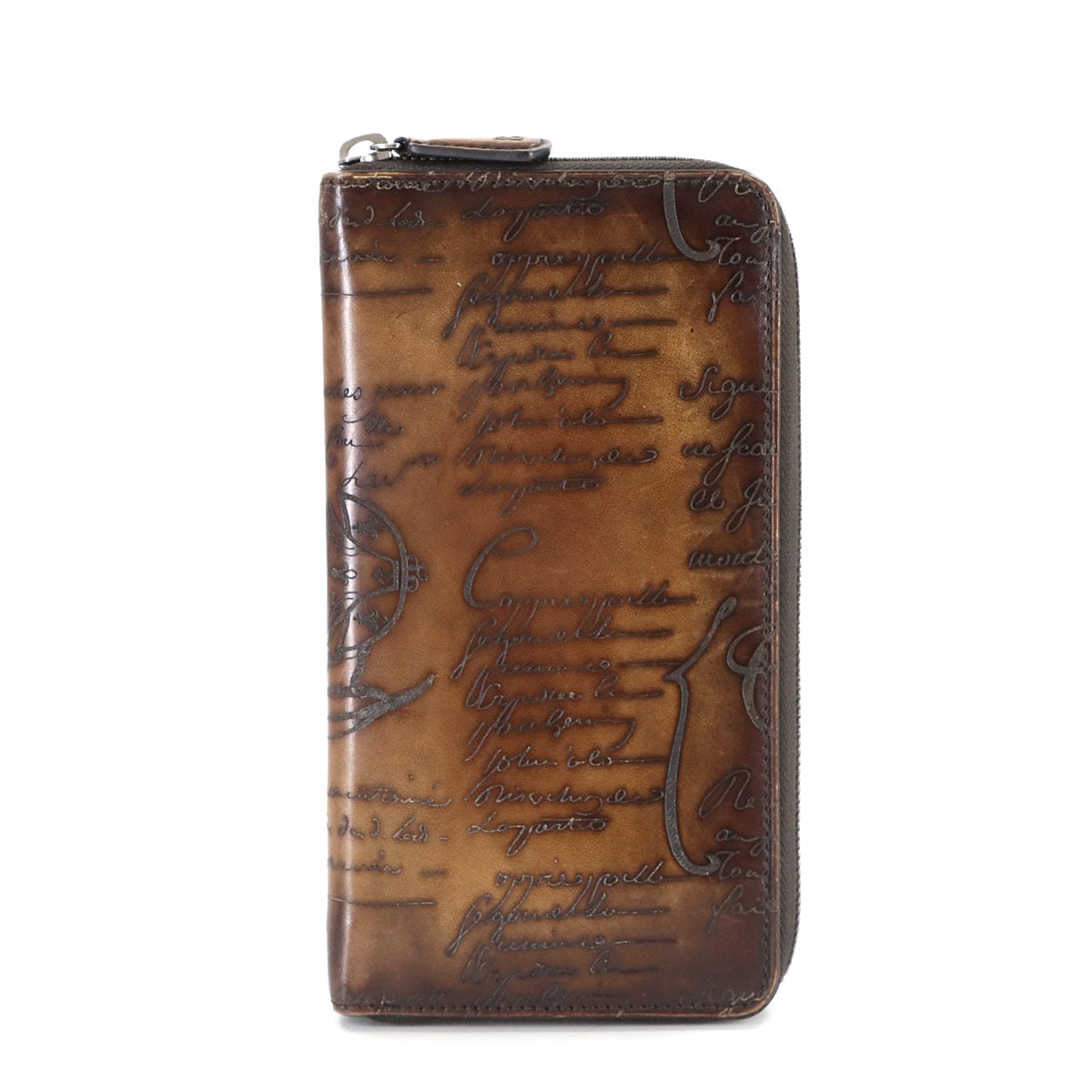 Berluti カリグラフィ イタウバ ラウンドファスナー 長財布 ヴェネチアレザー ブラウン シルバー 金具 Long Wallet ベルルッティ 90311013