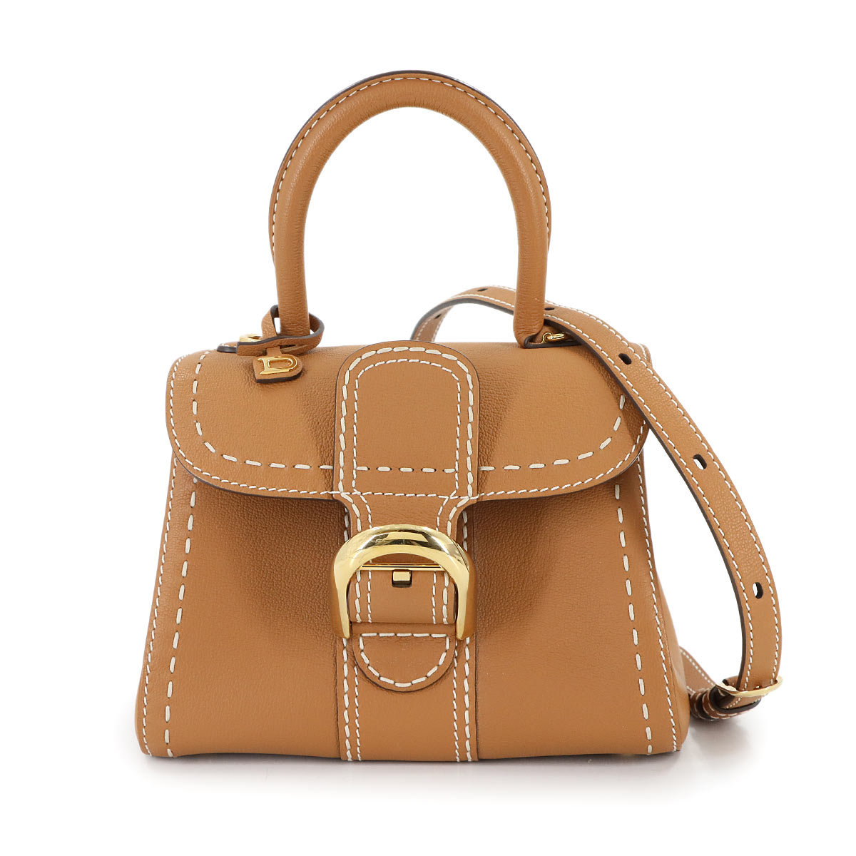 DELVAUX ブリヨン ミニ サーピケ 2way ハンド ショルダー バッグ レザー ブラウン ゴールド 金具 Brillant Mini Hand Bag デルヴォー 90312331