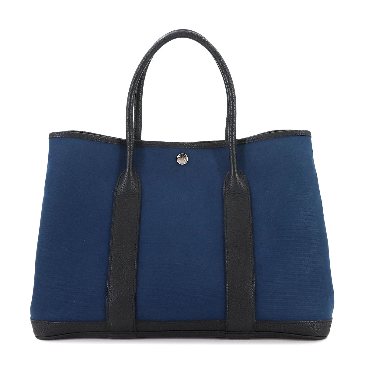 HERMES ガーデンパーティ 36 PM トート バッグ トワルオフィシェ レザー ネイビー ブラック C刻印 シルバー 金具 Garden Party PM エルメス 90312389