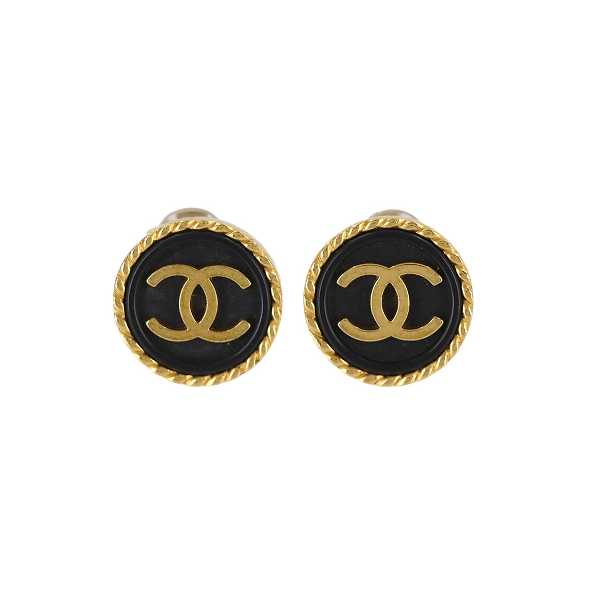 CHANEL ラウンド型 ココマーク イヤリング ブラック ゴールド 97P ヴィンテージ アクセサリー Vintage Earring シャネル 90312393