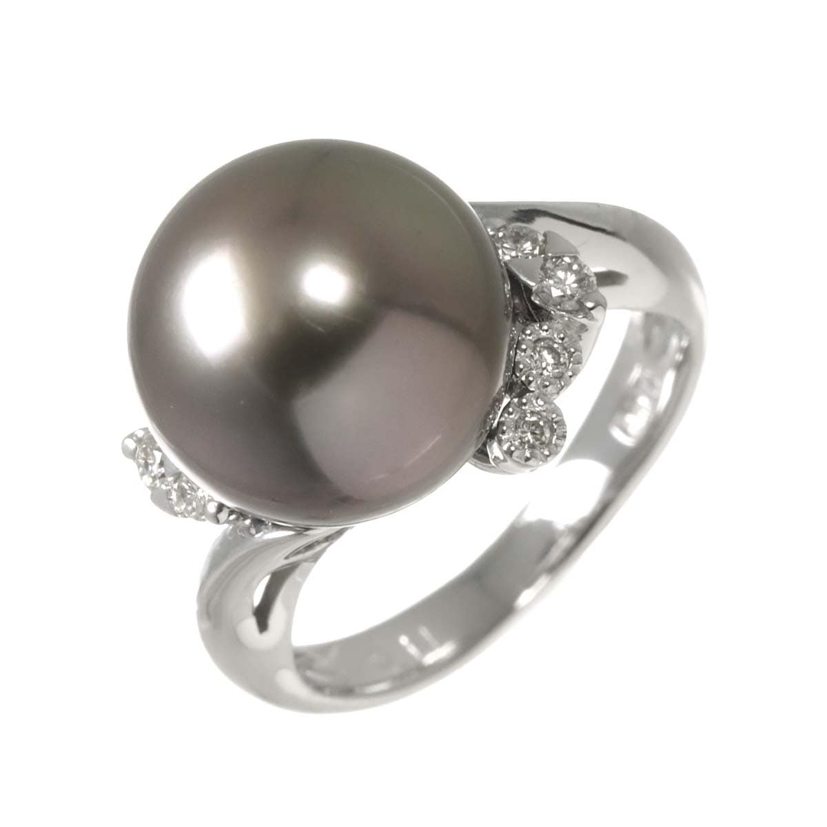 リング 9号 黒蝶真珠 11.6mm ダイヤ 0.14ct K18 WG ホワイトゴールド 750 パール 指輪 Pearl Ring 90307225