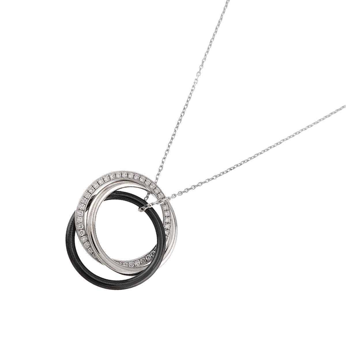 Cartier トリニティ ダイヤ ネックレス 45cm K18 WG ホワイトゴールド 750 ブラック セラミック Trinity Necklace カルティエ 90310469