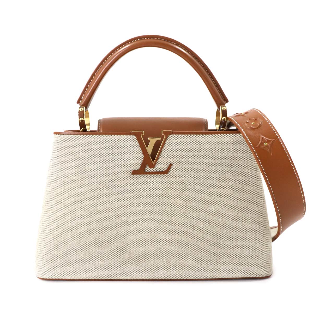 LOUIS VUITTON パルナセア カプシーヌ MM 2way ハンド ショルダー バッグ キャンバス トリヨンレザー ベージュ ブラウン M59969 Capucines MM ルイ ヴィトン 90309312