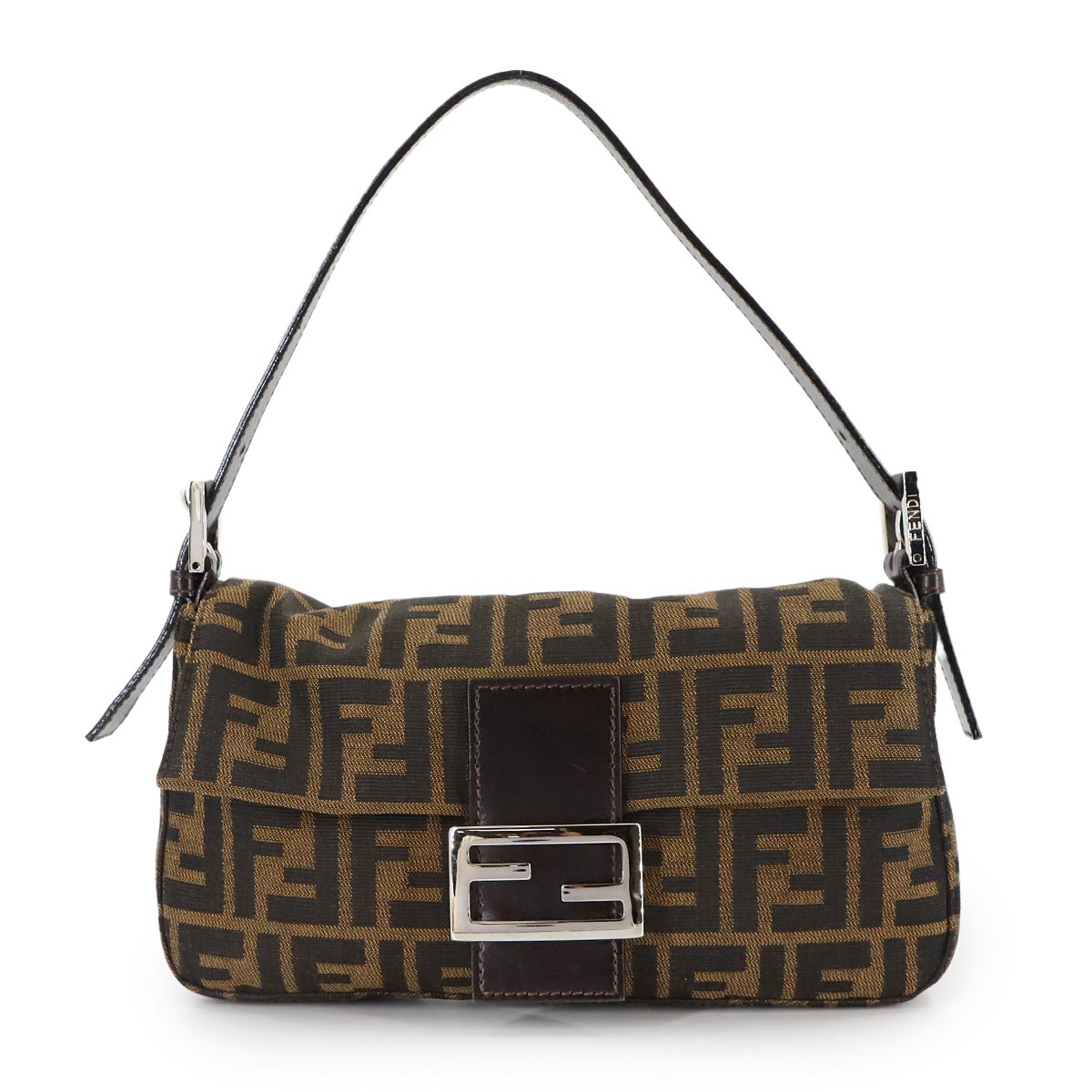 FENDI ズッカ マンマバゲット ショルダー バッグ キャンバス レザー ブラウン 26424 シルバー 金具 Zucca Mamma Baguette フェンディ 90311091