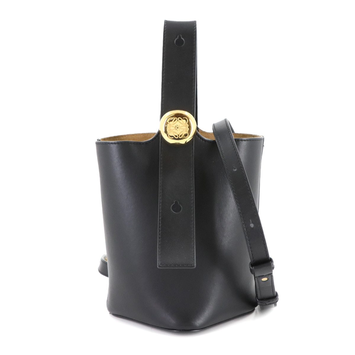 LOEWE ペブル バケットバッグ ミニ 2way ハンド ショルダー バッグ レザー ブラック AANBBBMX01 ゴールド 金具 Pebble Bucket Bag ロエベ 90311139