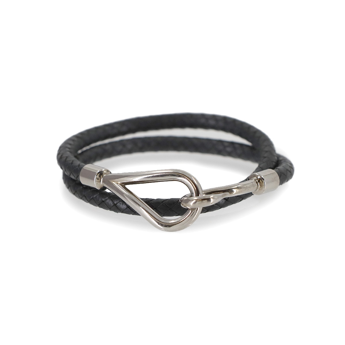 HERMES ジャンボブレス レザー ブレスレット ブラック シルバー 金具 Jumbo Bracelet エルメス 90311202