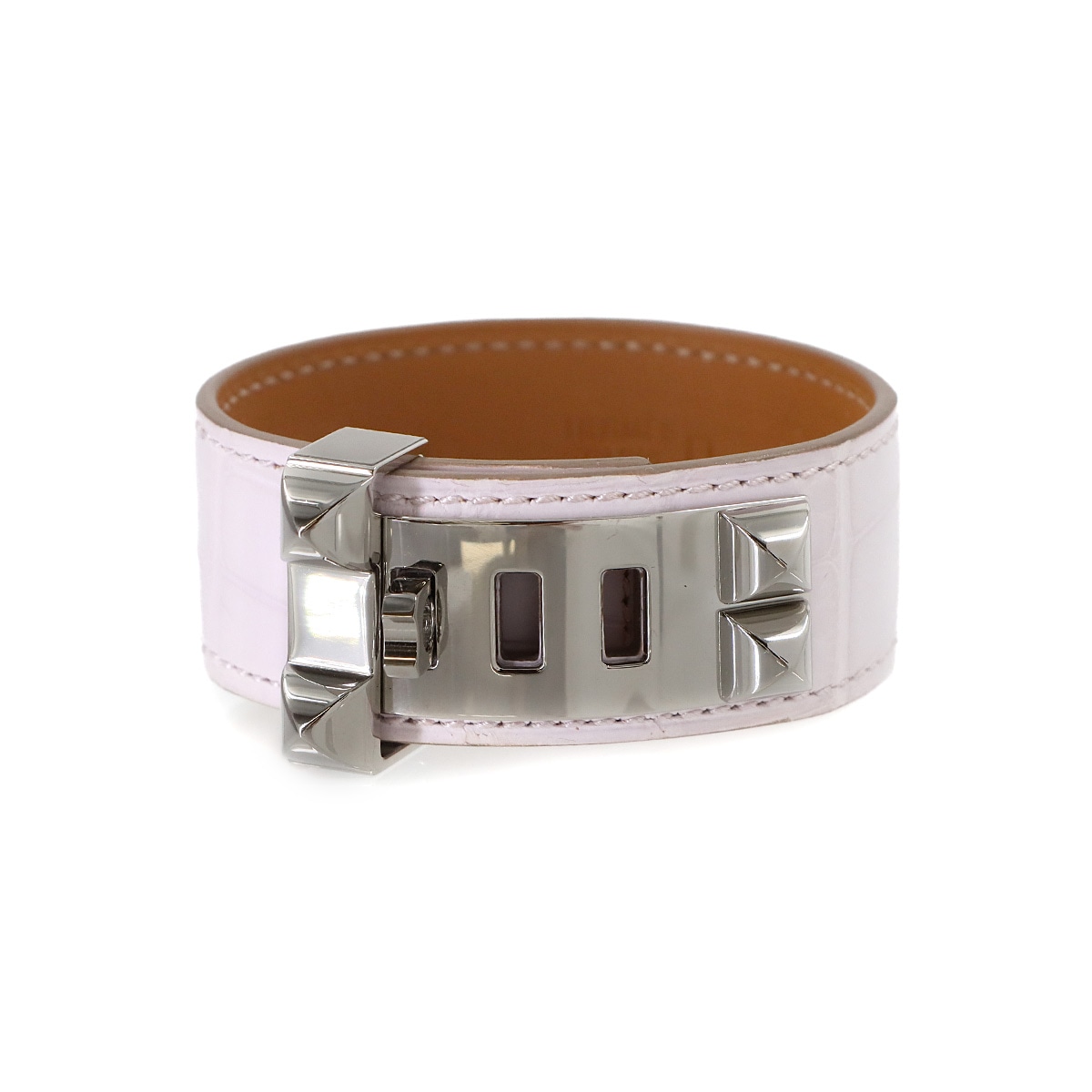 HERMES クロコダイル アリゲーターマット コリエドシアン 24 バングル モーヴペール W刻印 シルバー 金具 ブレスレット Collier De Chien 24 Bangle エルメス 90311630