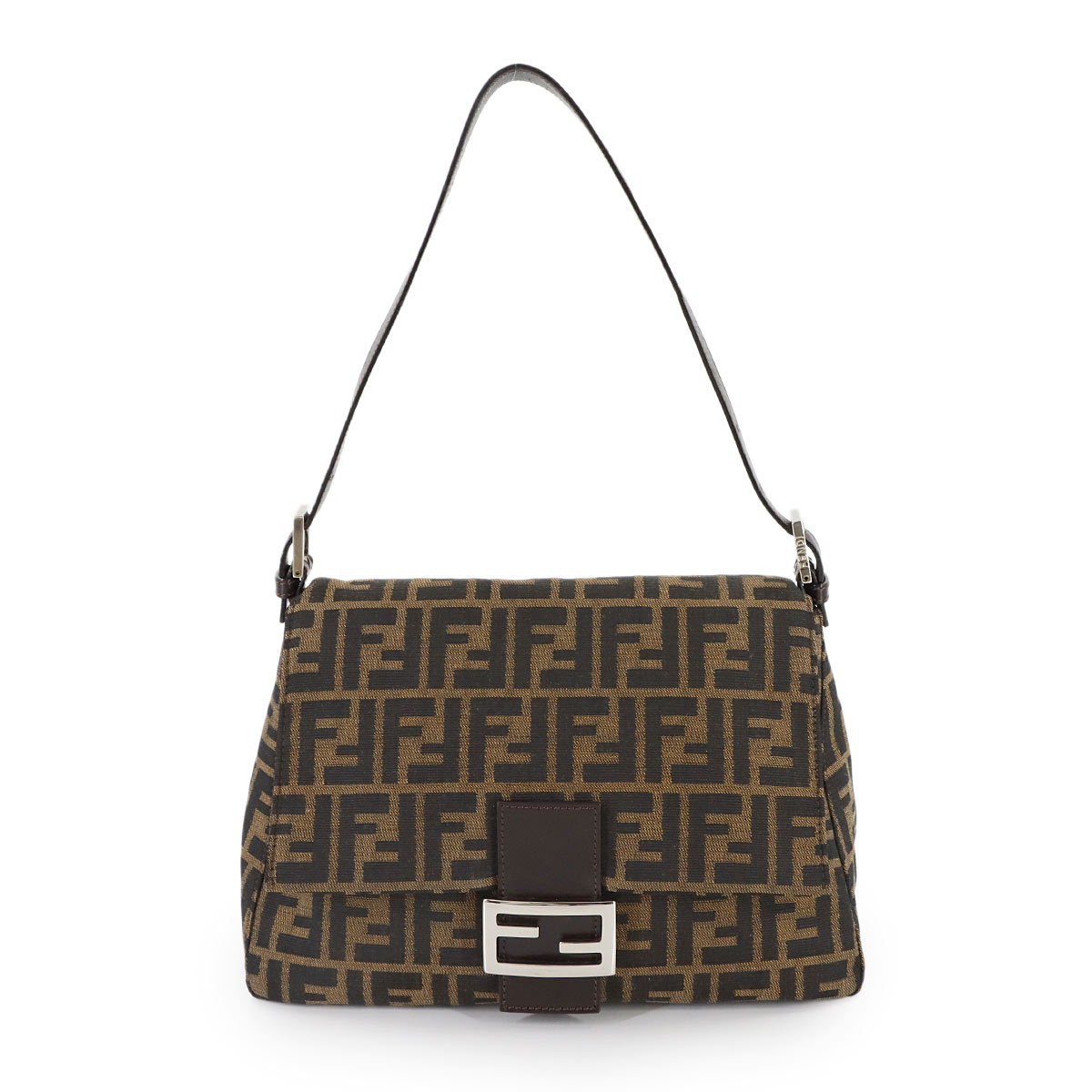 FENDI ズッカ マンマバゲット ショルダー バッグ キャンバス レザー ブラウン 26325 Mamma Baguette フェンディ 90312326