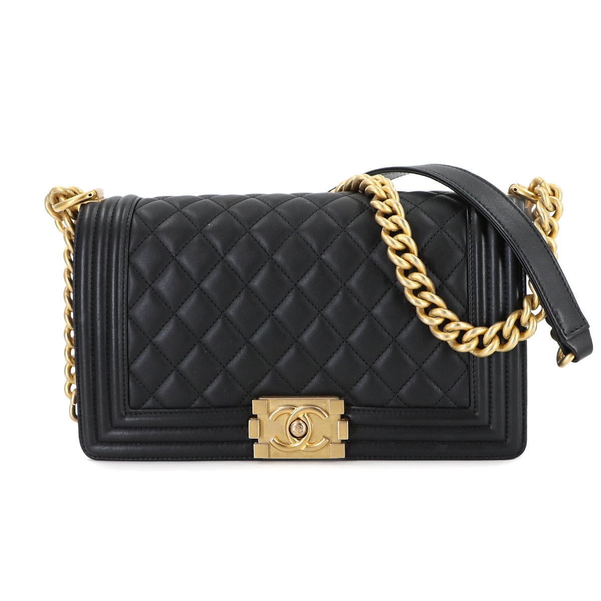 CHANEL ボーイシャネル チェーン ショルダー バッグ ラムスキン ブラック A67086 ゴールド 金具 Boy Chanel Bag シャネル 90312332
