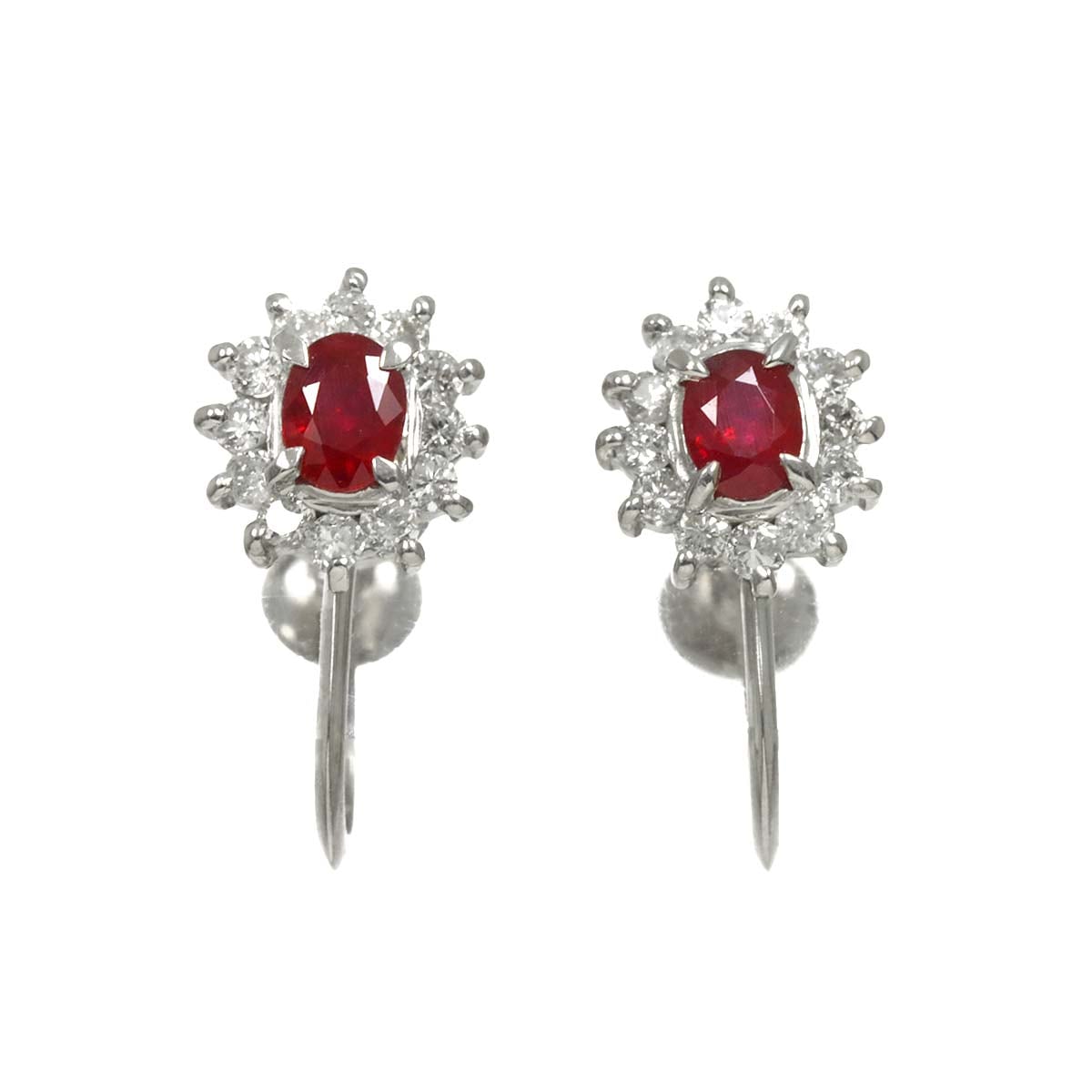 ルビー 0.21ct/0.16ct ダイヤ 0.15ct/0.15ct イヤリング Pt プラチナ Ruby Earrings Clip on 90312234