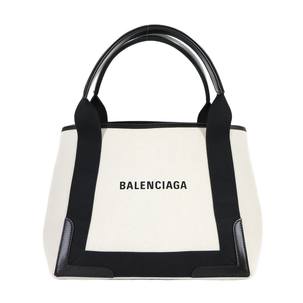 BALENCIAGA ネイビー カバ スモール トート バッグ キャンバス レザー ホワイト ブラック 339933 Navy Small Cabas バレンシアガ 90310991