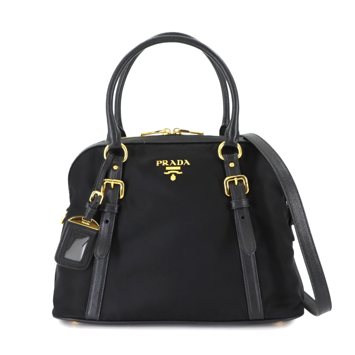 PRADA 2way ハンド ショルダー バッグ ナイロン サフィアーノレザー ブラック 1BB013 ゴールド 金具 Hand Shoulder Bag プラダ 90312391