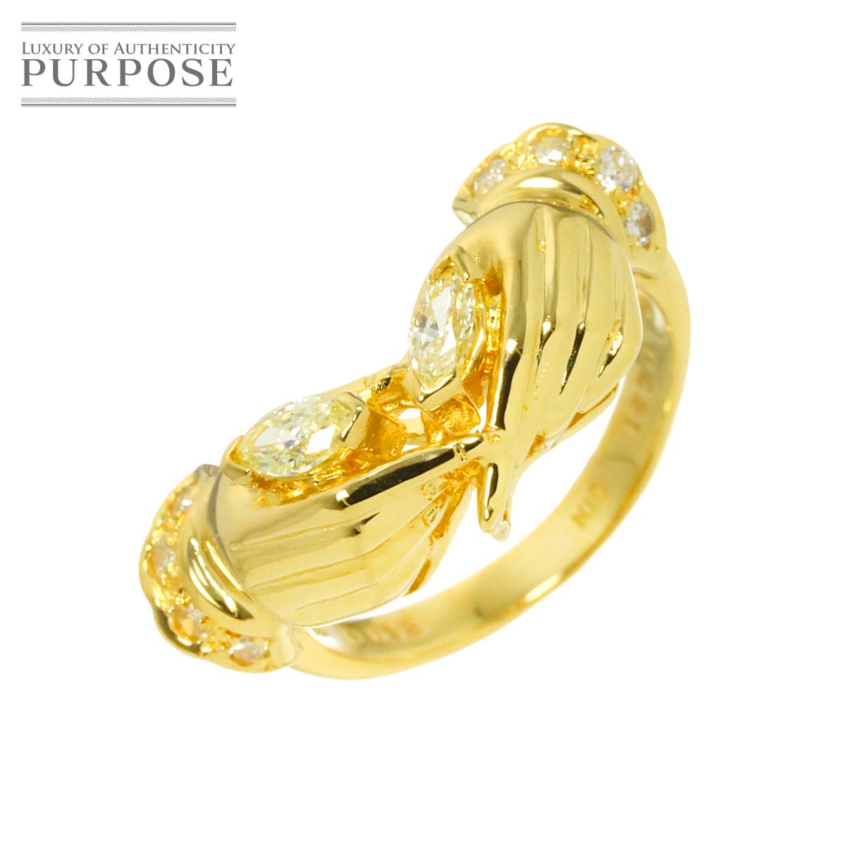 リング 8.5号 ダイヤ 0.21ct/0.12ct K18 YG イエローゴールド 750 指輪 Diamond Ring 90310929