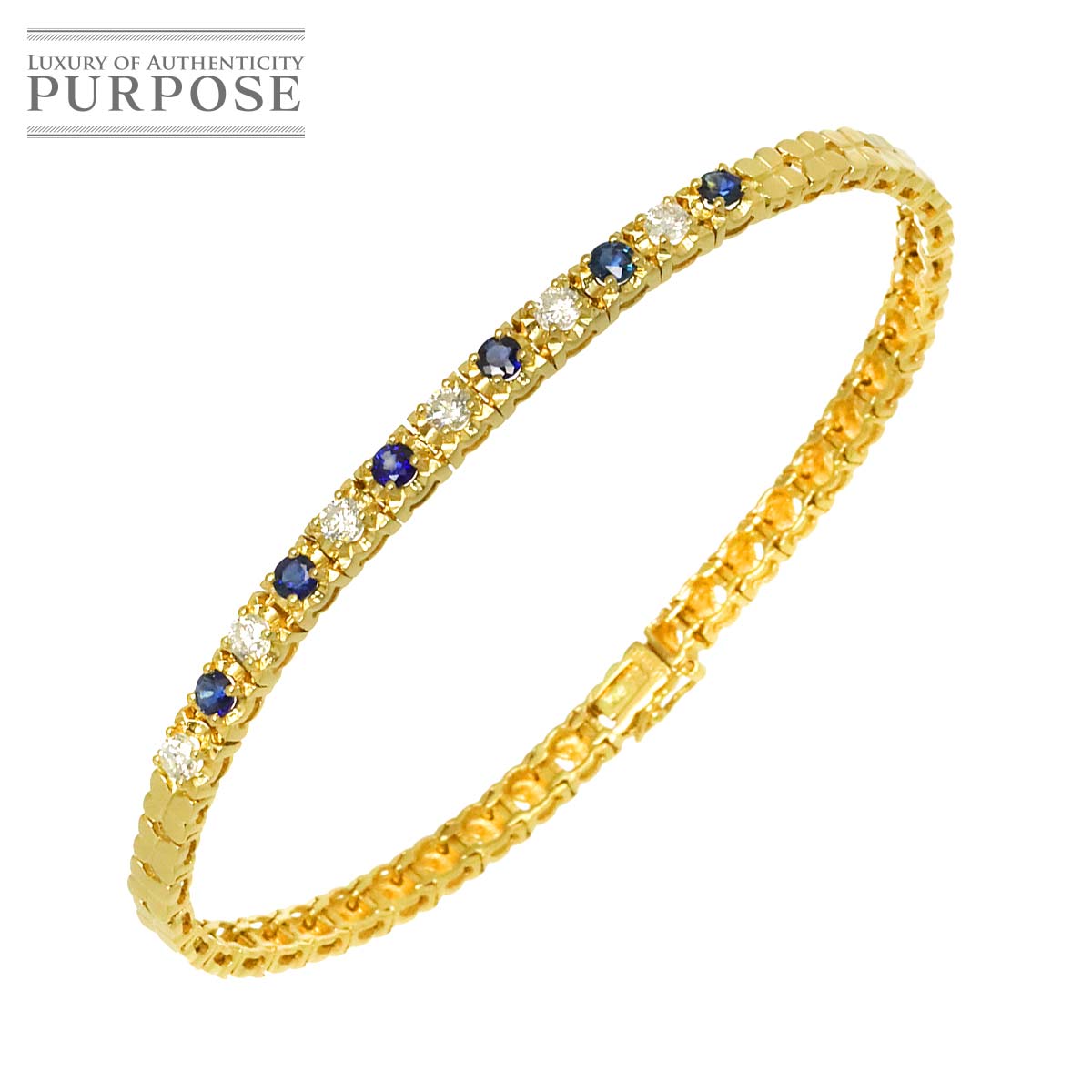 サファイヤ 0.78ct ダイヤ 0.61ct ブレスレット 17.5cm K18 YG イエローゴールド 750 【鑑別書付き】 Sapphire Bracelet 90307472