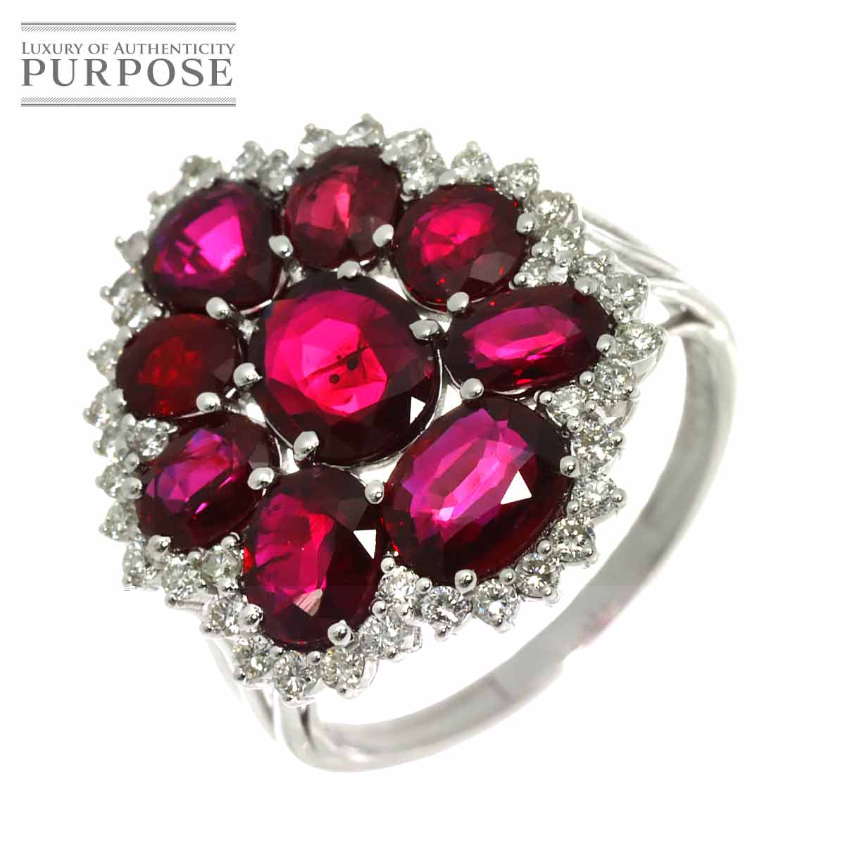 リング 14号 ルビー 4.56ct ダイヤ 0.47ct K18 WG ホワイトゴールド 750 指輪 Ruby Ring 90309486