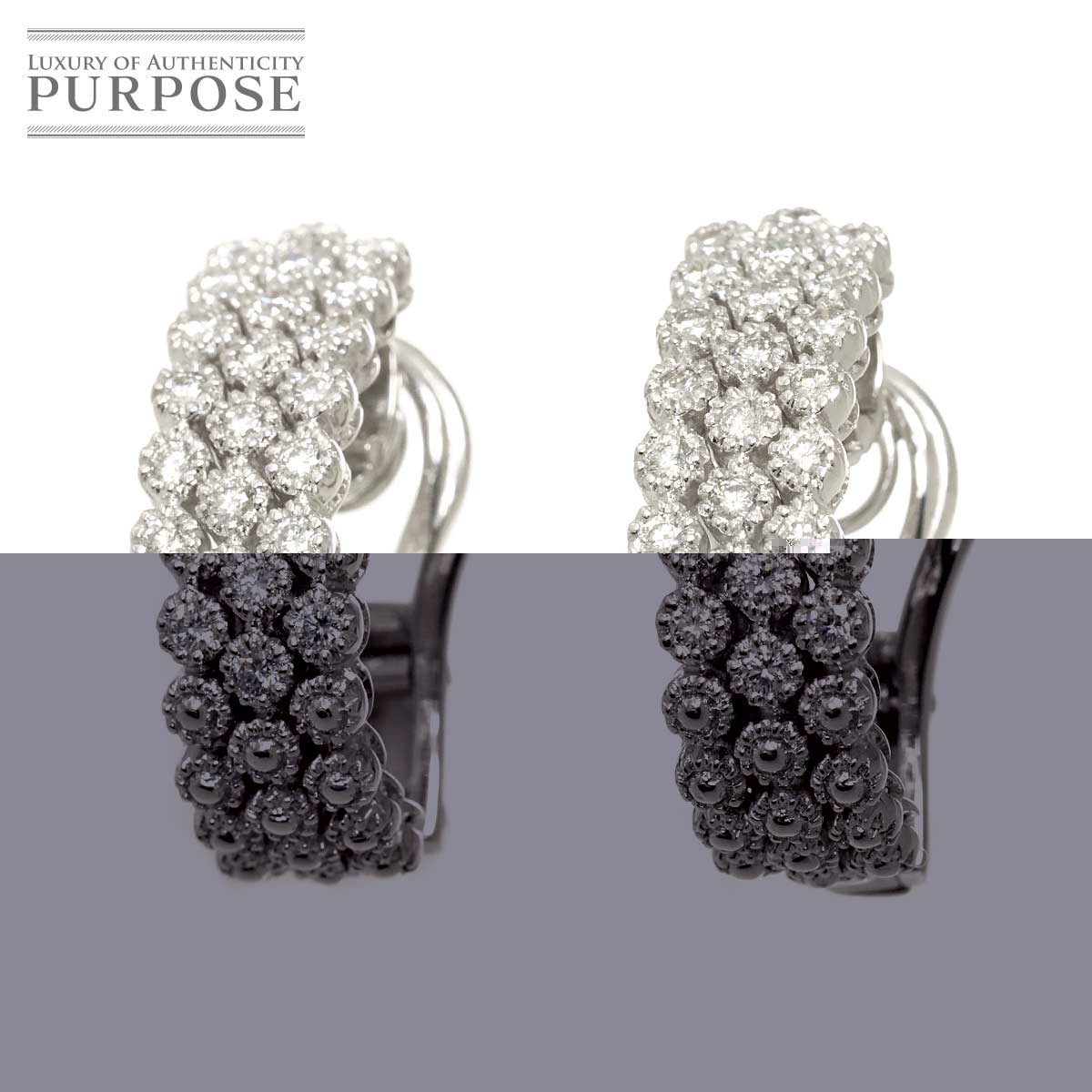 ダイヤ 0.37ct/0.37ct K18 WG イヤリング ピアス ホワイトゴールド 750 Diamond earrings pierced clip on 90310422