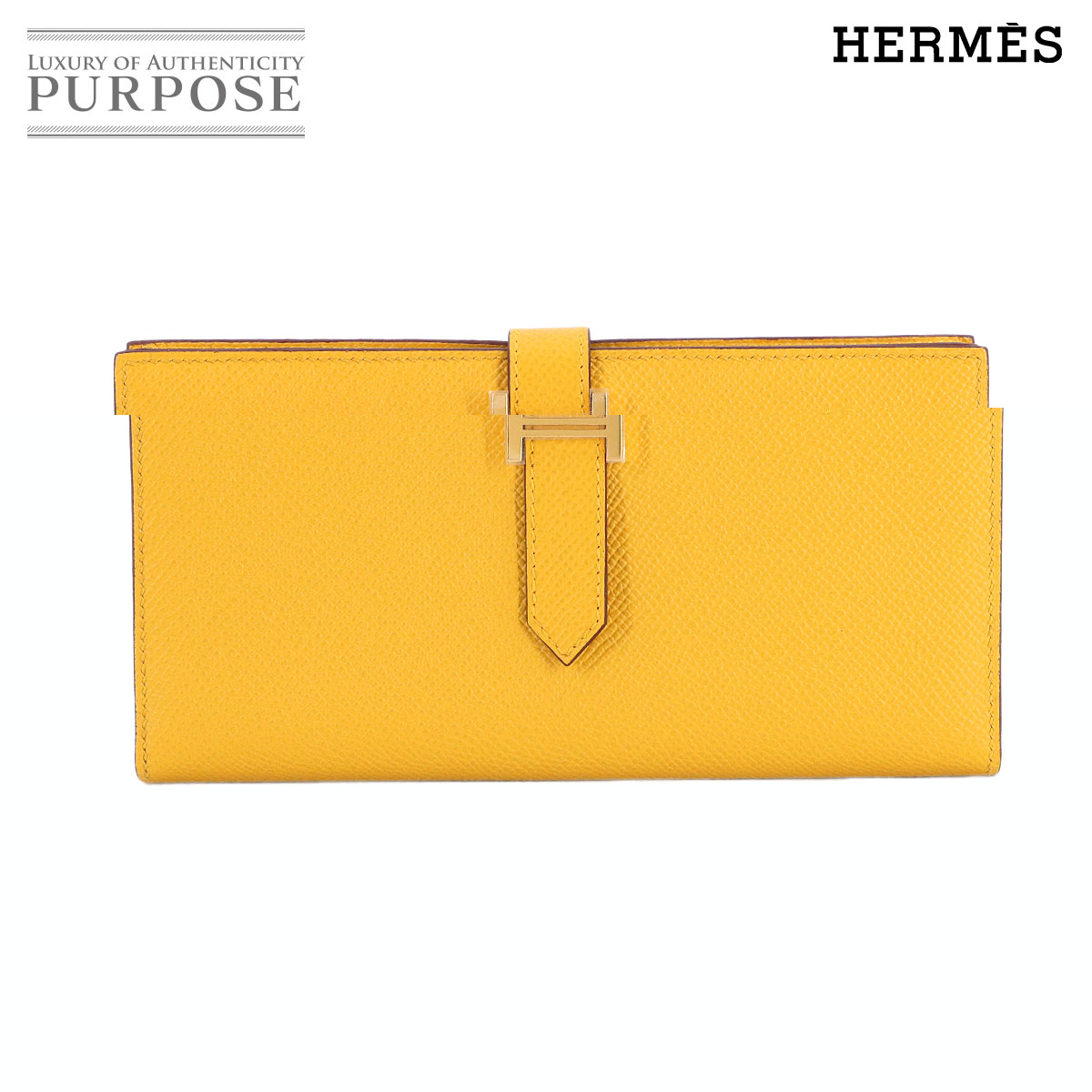 HERMES ベアンスフレ 二つ折り 長財布 エプソン ジョーヌアンブル D刻印 ゴールド 金具 Bearn Soufflet Wallet エルメス 90313053