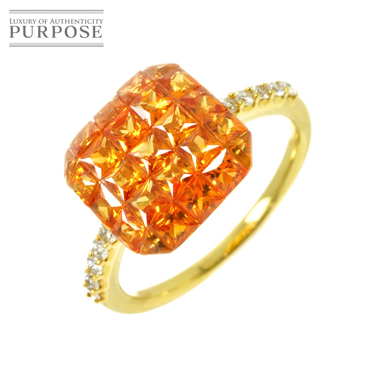 リング 12.5号 ガーネット 1.92ct ダイヤ 0.14ct K18 YG イエローゴールド 750 指輪 Garnet Ring 90310843