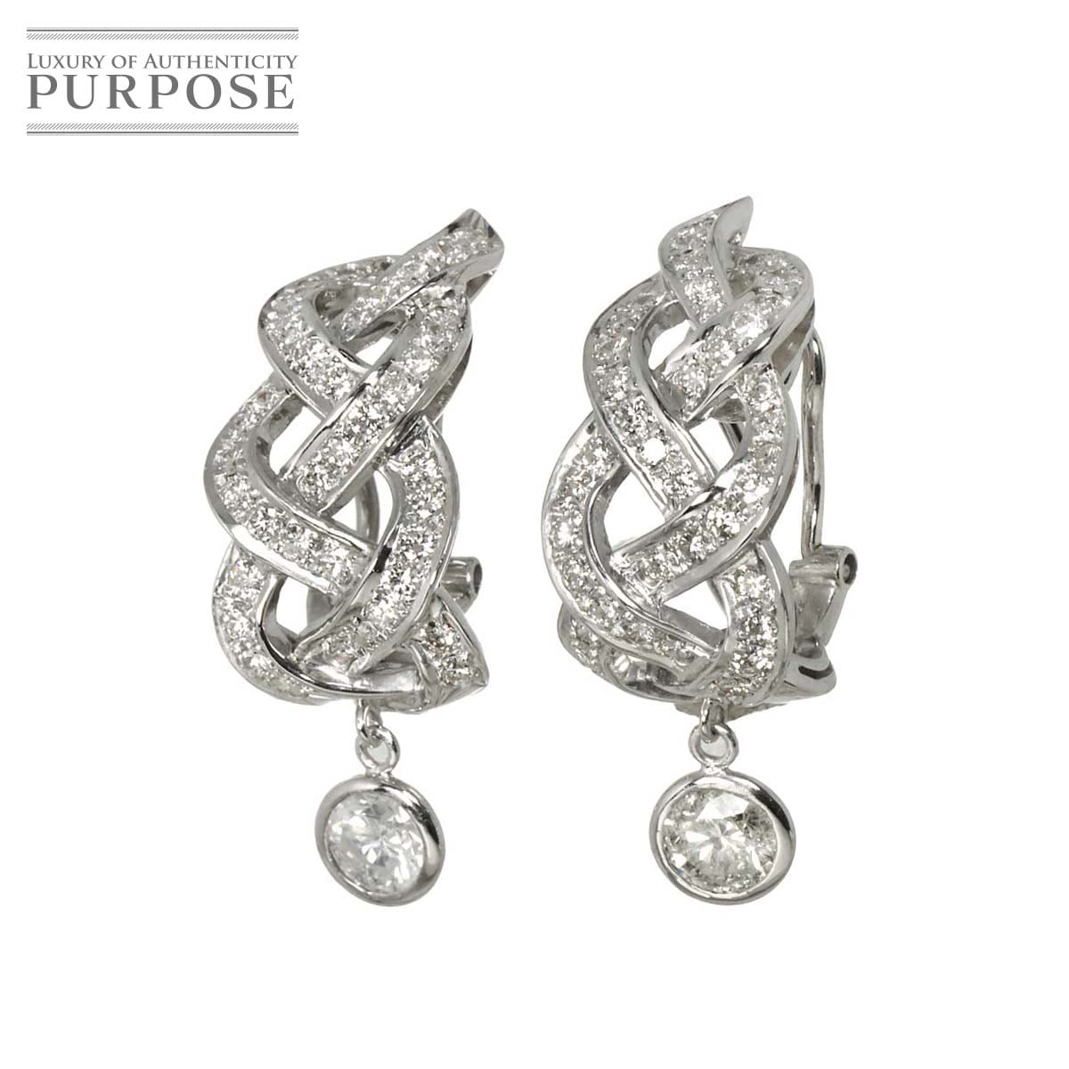 ダイヤ 1.41ct/1.58ct K18 WG イヤリング ピアス ホワイトゴールド 750 Diamond Earrings Clip-on 90308733