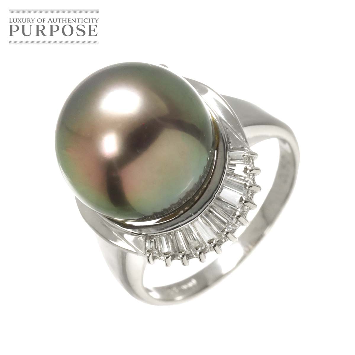 リング 11号 黒蝶真珠 12.6mm ダイヤ 0.50ct Pt プラチナ パール 指輪 Black Pearl Ring 90312133