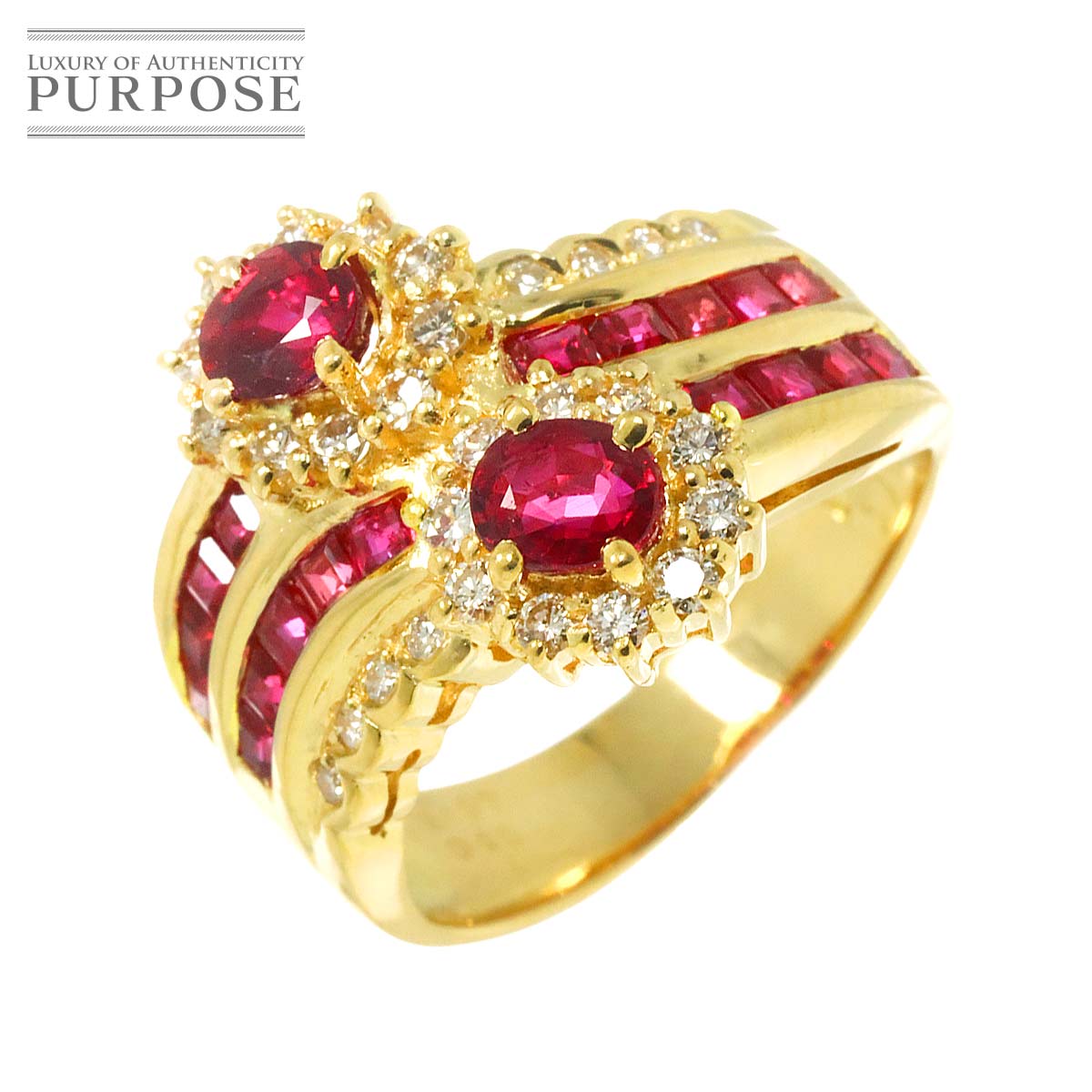 リング 10号 ルビー 1.97ct ダイヤ 0.43ct K18 YG イエローゴールド 750 指輪 Ruby Ring 90314981