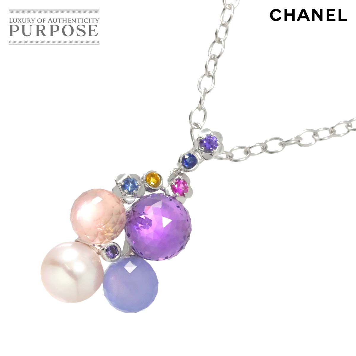 CHANEL マドモアゼル マルチストーン ロング ネックレス 80cm K18 WG ホワイトゴールド 750 Multi Stone Necklace シャネル 90307717