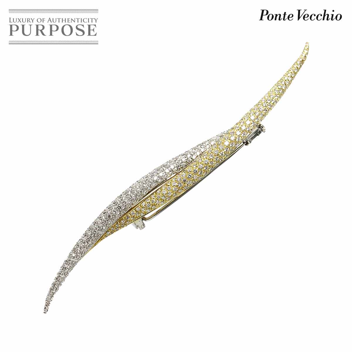 Ponte Vecchio ダイヤ 2.34ct ブローチ K18 YG WG イエロー ホワイトゴールド 750 Diamond Brooch ポンテヴェキオ 90309463