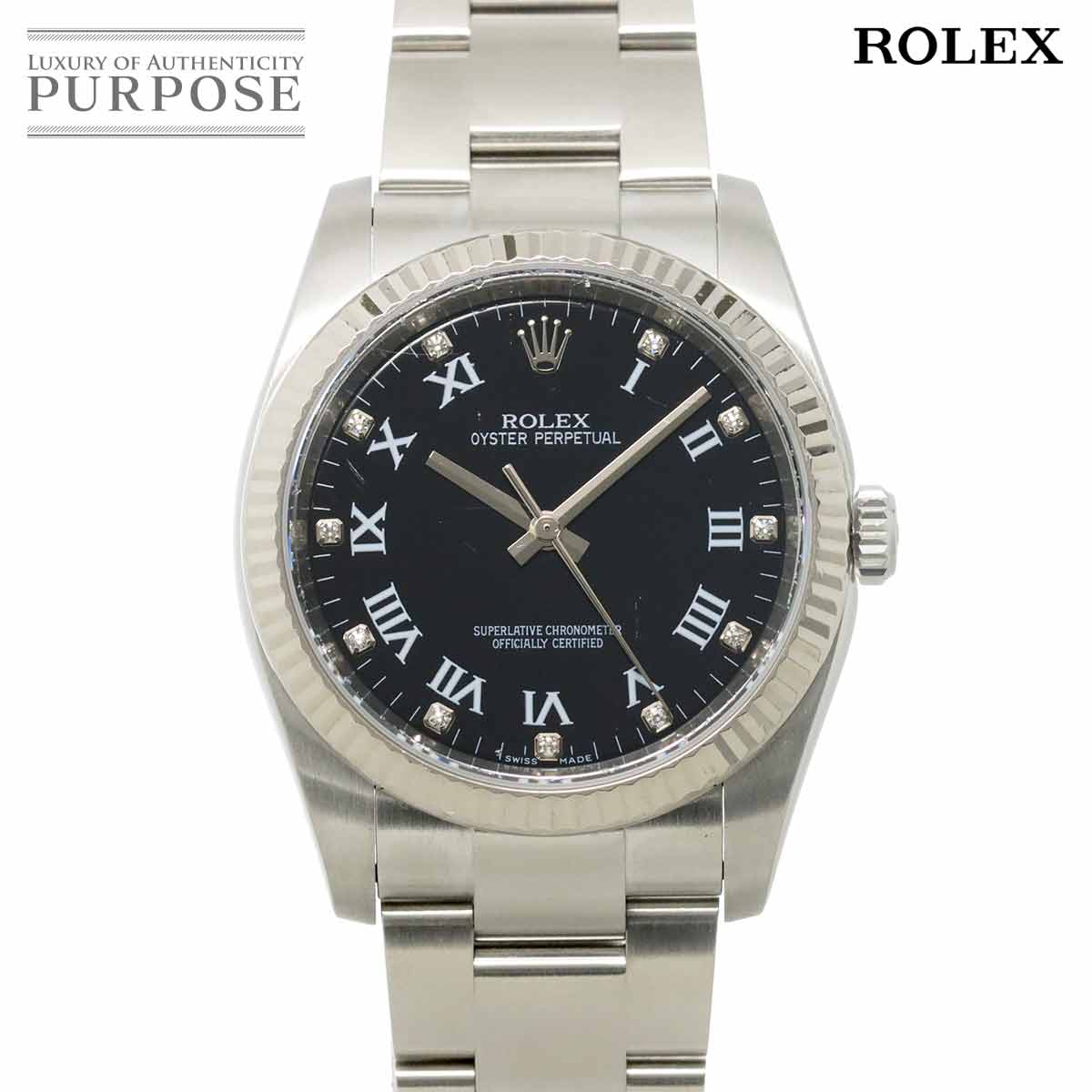 ROLEX オイスターパーペチュアル コンビ 116034G ランダム番 ルーレット メンズ 腕時計 11P ダイヤ ブラック K18WG ホワイトゴールド オートマ 自動巻き ウォッチ Oyster Perpetual ロレックス 90301232