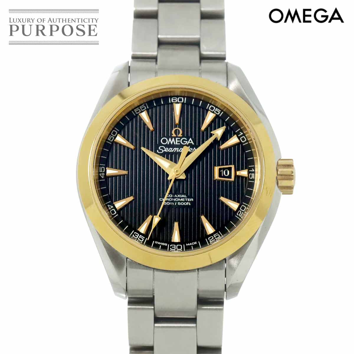 OMEGA シーマスター アクアテラ コーアクシャル コンビ 231 20 34 20 01 004 ボーイズ 腕時計 デイト ブラック YG イエローゴールド オートマ 自動巻き ウォッチ Seamaster オメガ 90314834