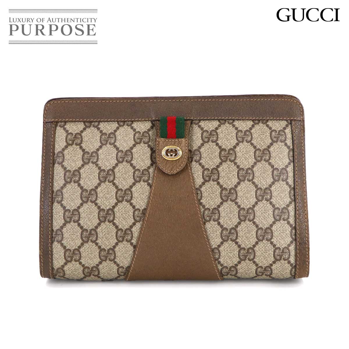 GUCCI クラッチ セカンド バッグ GGスプリームキャンバス レザー ベージュ ブラウン 89.01.32 ヴィンテージ Clutch Bag グッチ 90313238