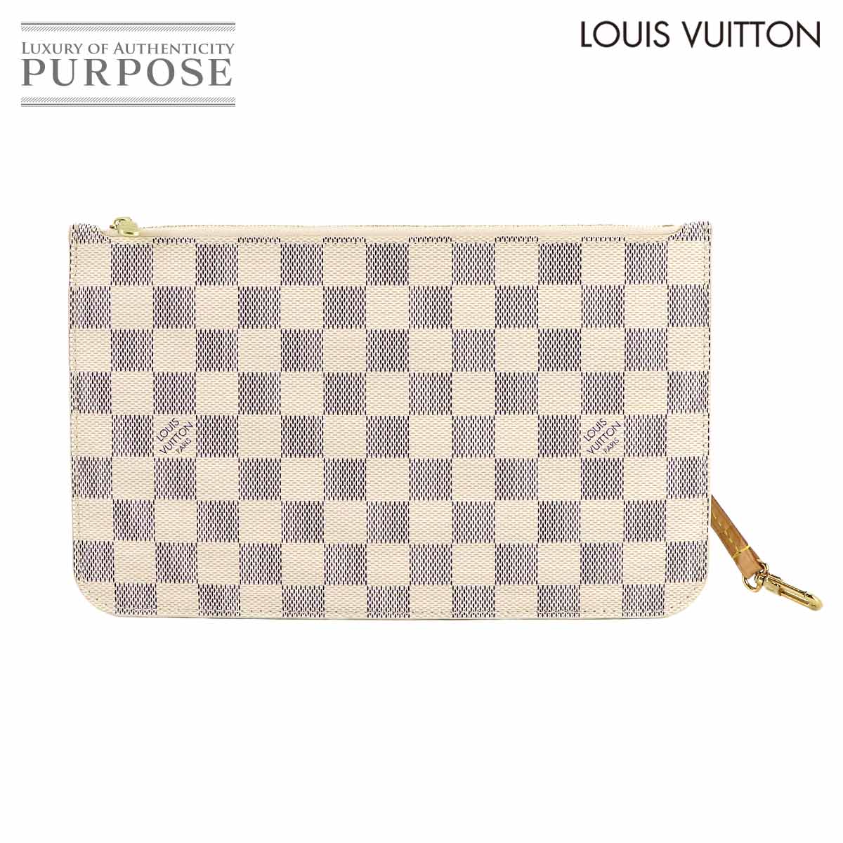 LOUIS VUITTON ダミエ アズール ポーチ ベージュ ゴールド 金具 Damier Azur Pouch ルイ ヴィトン 90314108
