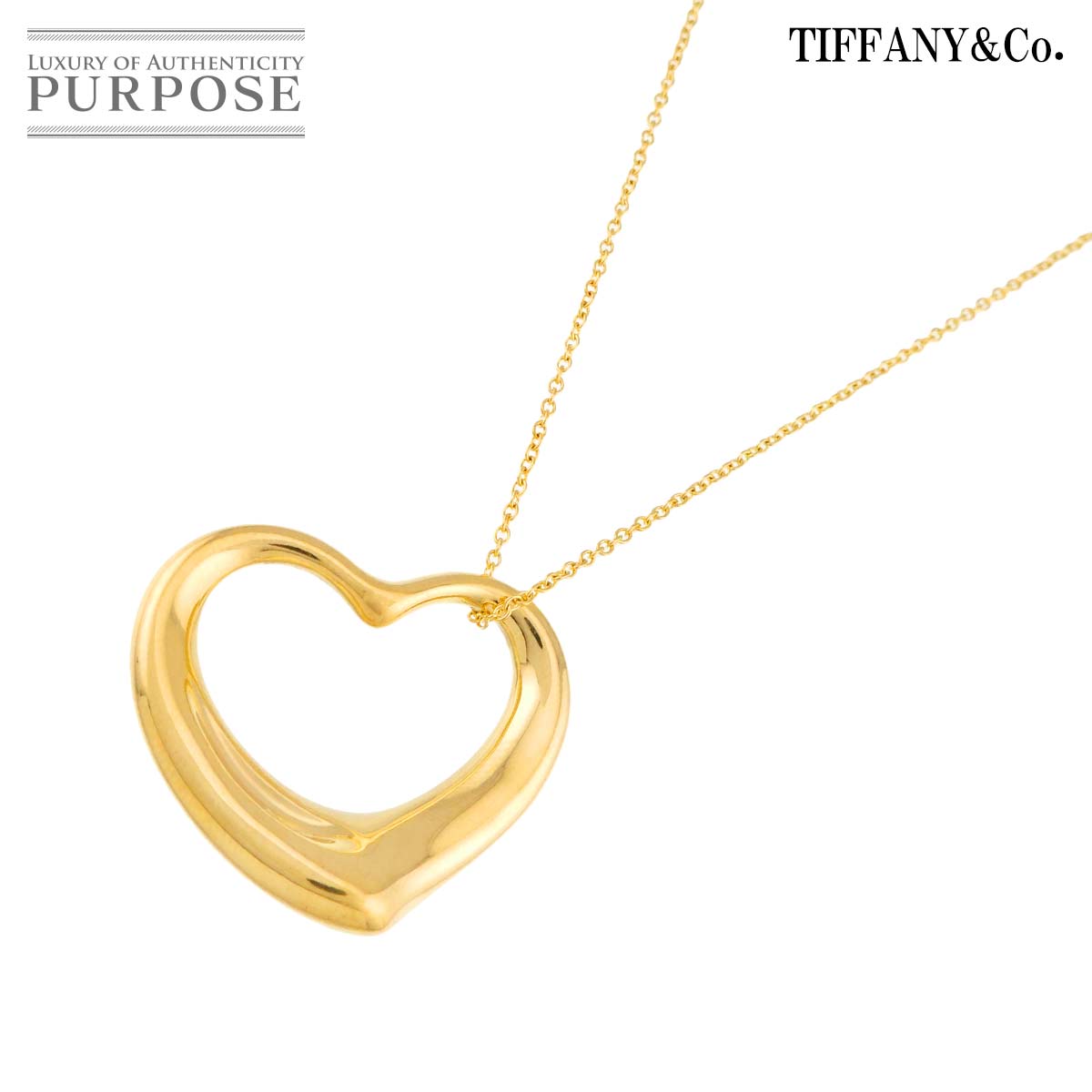 TIFFANY&Co. オープンハート 幅27.4mm ネックレス 46cm K18 YG イエローゴールド 750 Open Heart Necklace ティファニー 90311564