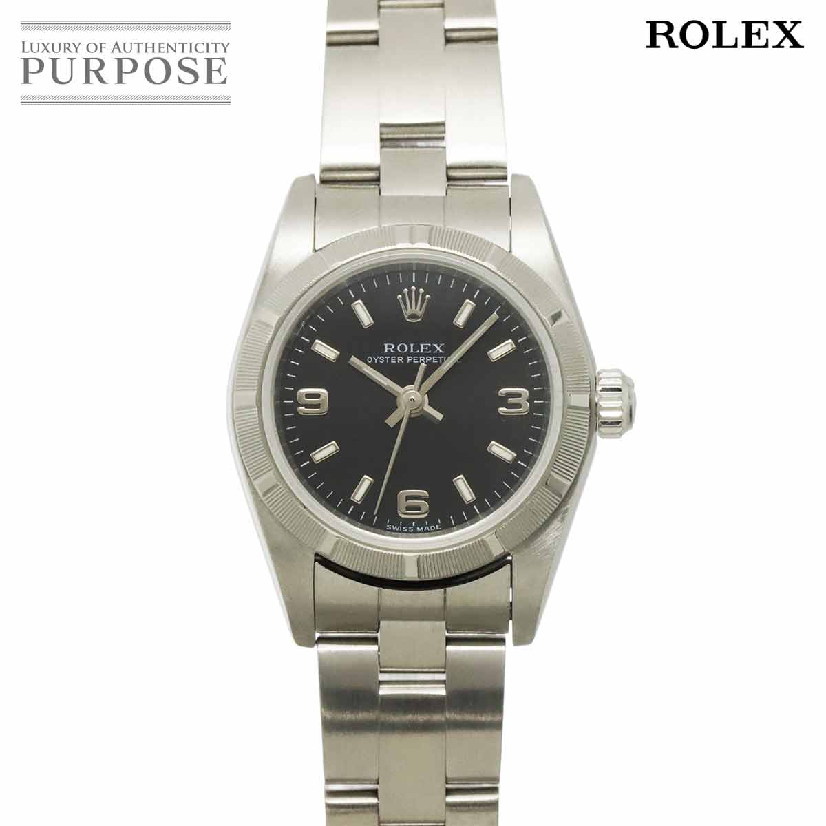 ROLEX オイスターパーペチュアル 76030 F番 レディース 腕時計 ブラック オートマ 自動巻き ウォッチ Oyster Perpetual ロレックス 90310617