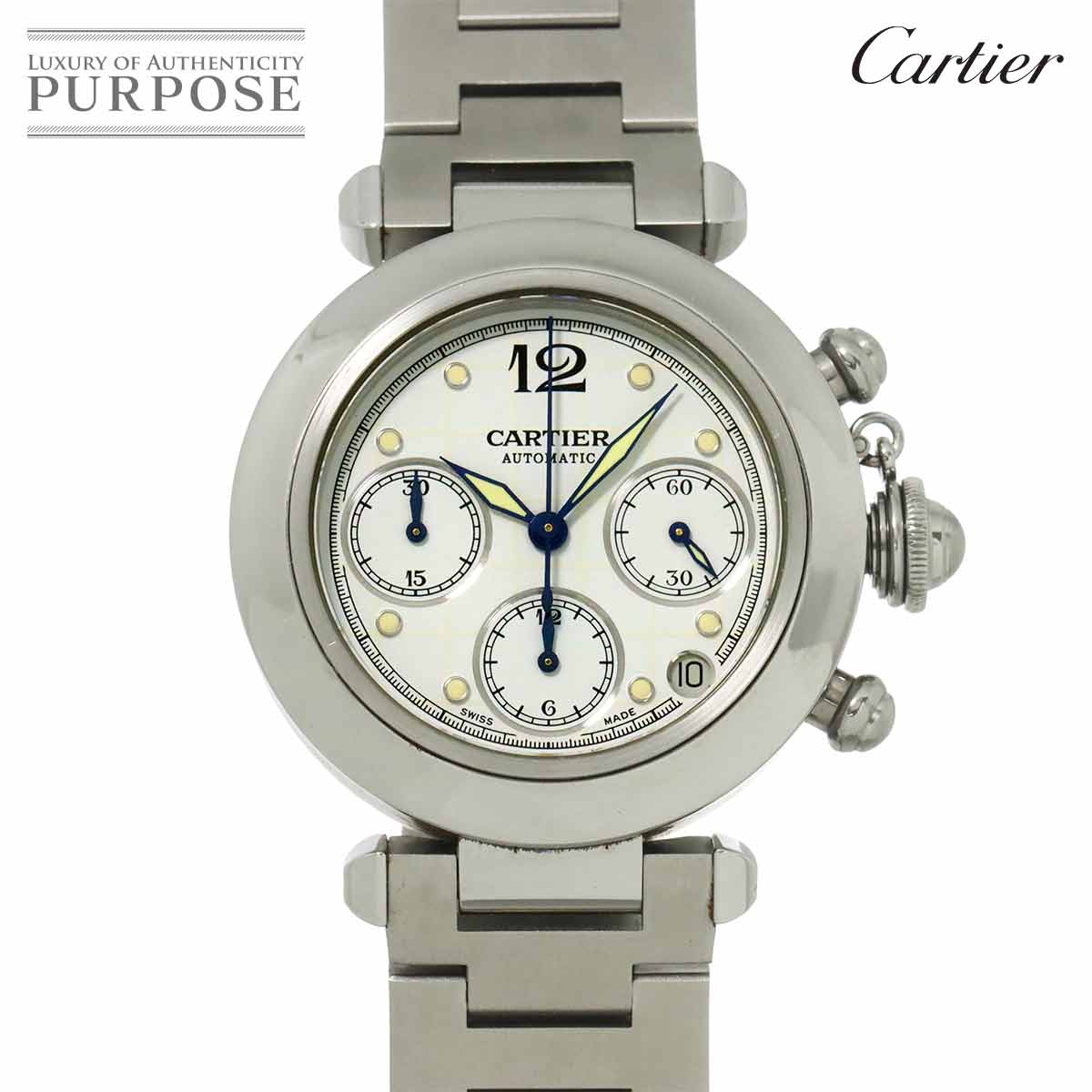 Cartier パシャC クロノグラフ W31039M7 ボーイズ 腕時計 デイト ホワイト オートマ 自動巻き ウォッチ カルティエ 90315919