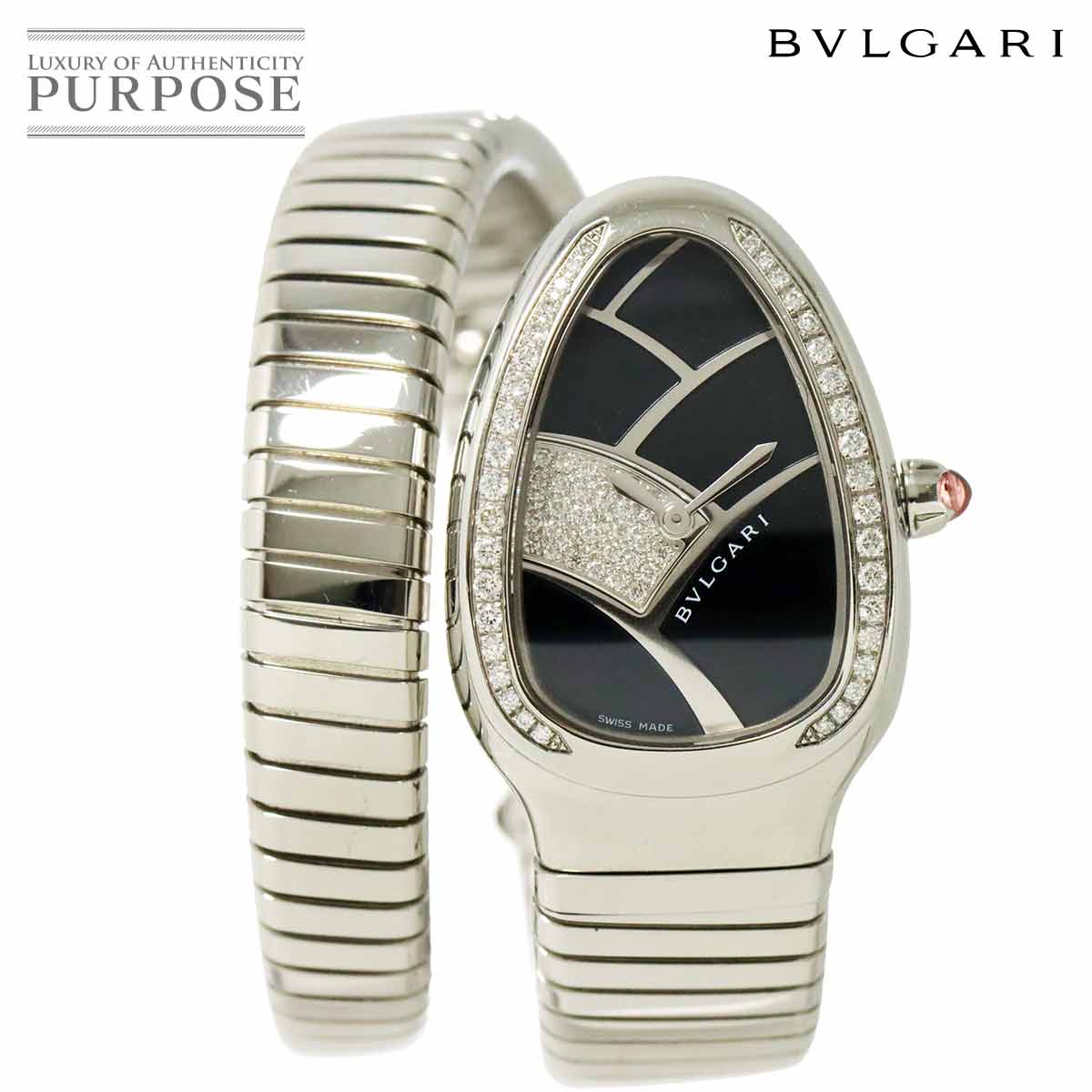 BVLGARI セルペンティ SP35S レディース 腕時計 ダイヤ ベゼル ブラック クォーツ ウォッチ Serpenti ブルガリ 90316928