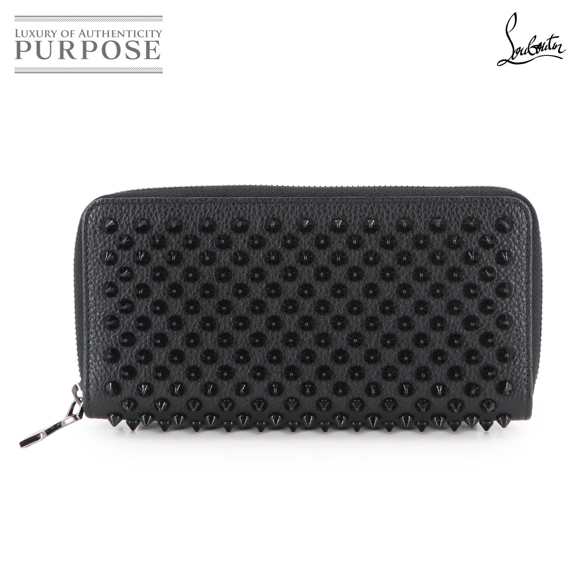 Christian Louboutin パネトーネ スパイク スタッズ ラウンドファスナー 長財布 レザー ブラック 1175099 Wallet クリスチャン ルブタン 90313131