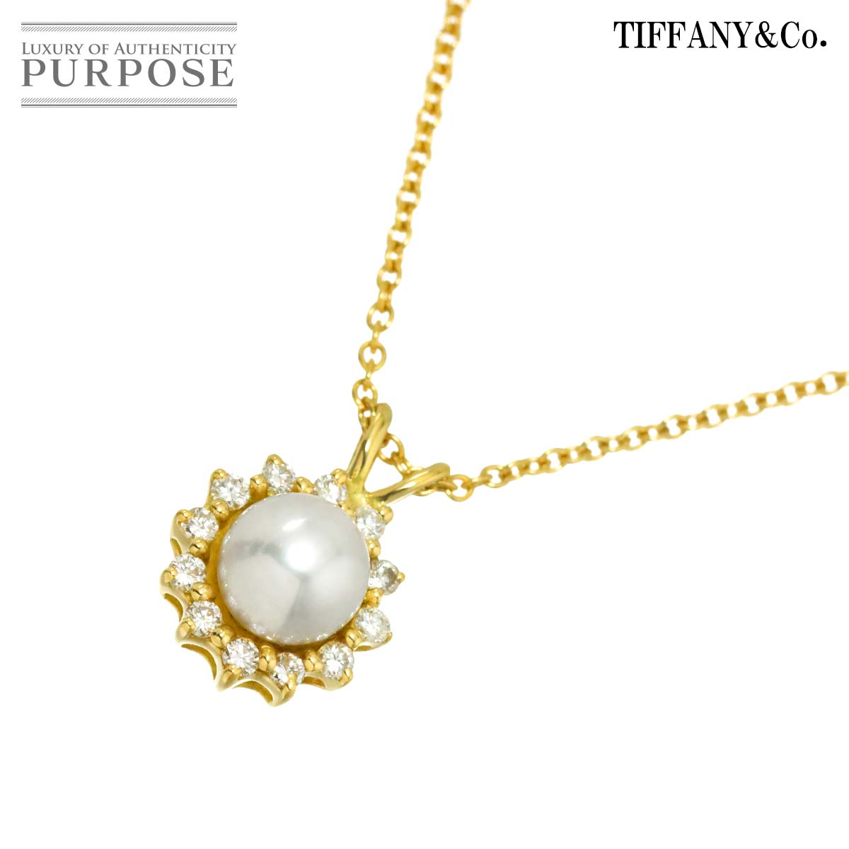 TIFFANY&Co. アコヤ真珠 5.5mm ダイヤ ネックレス 40cm K18 YG イエローゴールド 750 パール Necklace ティファニー 90310879
