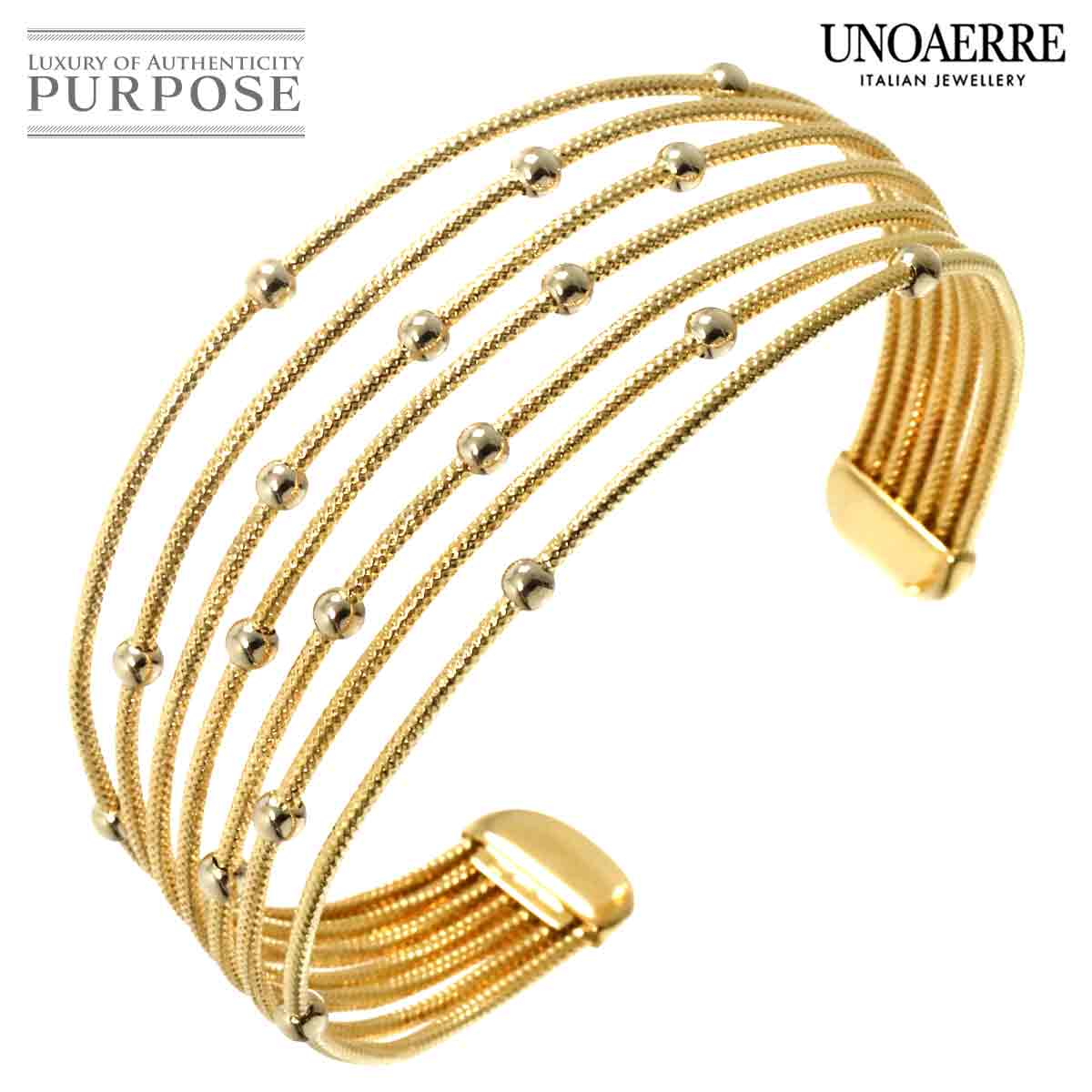 UNOAERRE ブレスレット 16.5cm K18 YG WG イエローゴールド 750 バングル Bracelet ウノアエレ 90311118