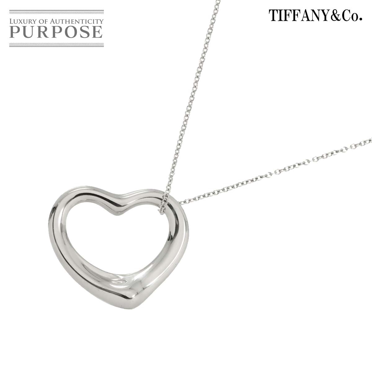 TIFFANY&Co. オープンハート 幅22mm ネックレス 40cm Pt プラチナ Necklace ティファニー 90312857