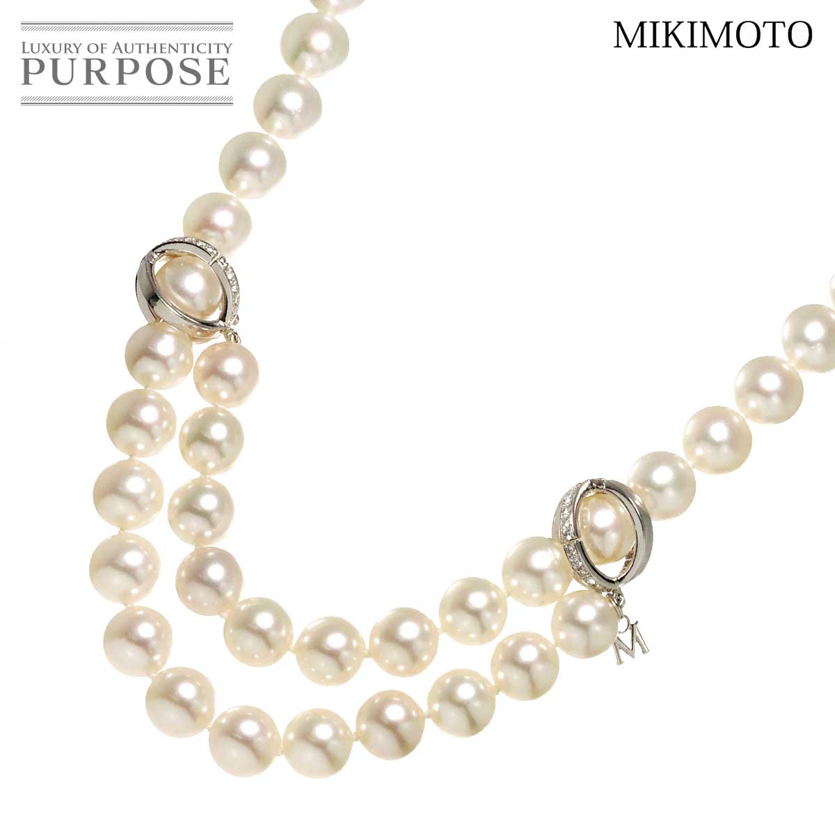 MIKIMOTO アコヤ真珠 10.2-8.8mm ダイヤ 0.31ct/0.31ct ネックレス 60cm K18 WG ホワイトゴールド 750 パール Pearl Necklace ミキモト 90315649